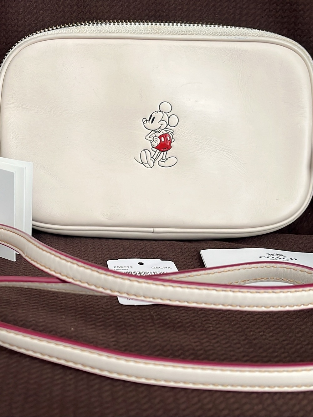 Authentic Coach Cream Mickey-Print Crossbody Bag